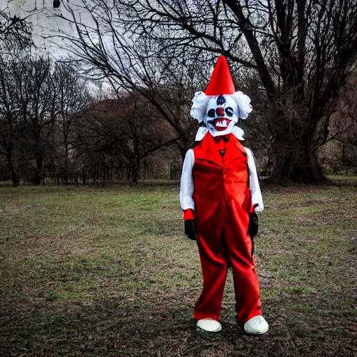 Image similar to creepy clown in an abandoned park