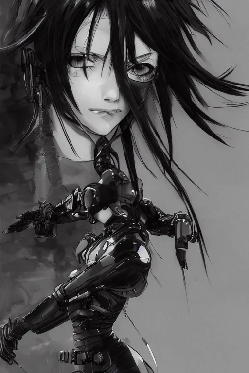 Image similar to Beautiful Gunnm Alita by Tsutomu Nihei, artstation, young, very attractive, pretty face, hyper detailed, rendering by octane, shallow depth of field, uplight