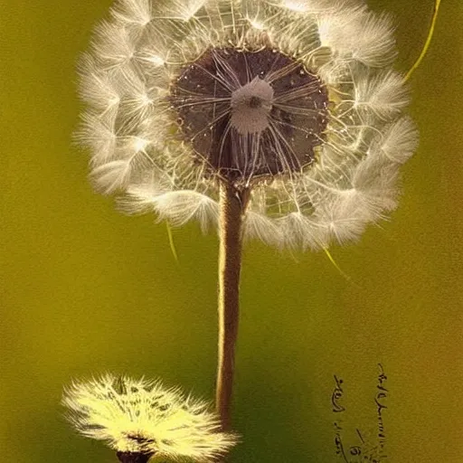 Image similar to a beautiful fairytale painting of a dandelion seed that looks like a fairy. beautiful clear painting by greg rutkowski