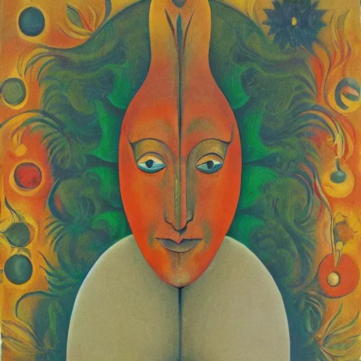 Image similar to floral face portrait by leonetto cappiello and wojciech siudmak and ernst fuchs, anni albers, oil on canvas