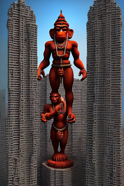 Prompt: high quality 3 d cyberpunk biomorphic hanuman! monument & buildings in mumbai!!, highly detailed, cinematic smooth, berenice abbott & john j. park, soft morning light, wide shot, high angle, uhd 8 k, sharp focus