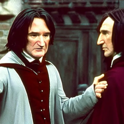 Image similar to Robin Williams playing Snape in Harry Potter, screenshot