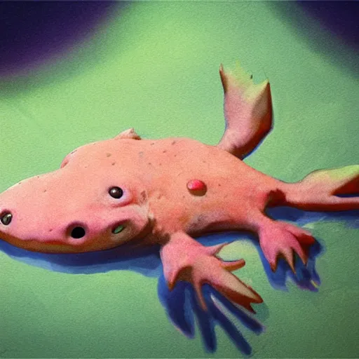 Image similar to axolotl playing in the guitar, trending on artstation