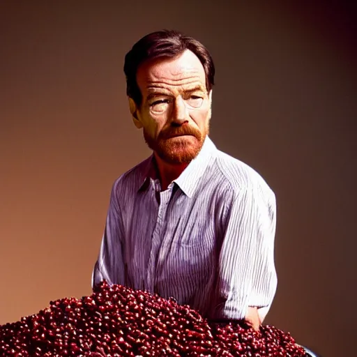 Image similar to tiny bryan cranston's long neck sticking out of a bowl of cranberries, body submerged in cranberries, natural light, sharp, detailed face, magazine, press, photo, steve mccurry, david lazar, canon, nikon, focus