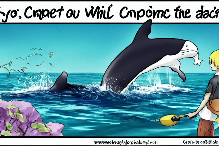 Image similar to anime whale using a computer, anime cute whale