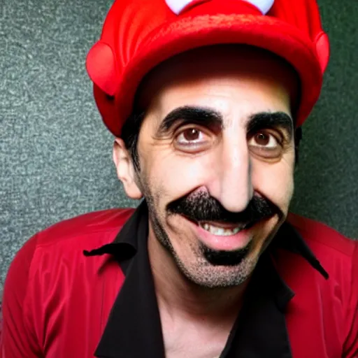 Prompt: serj tankian wearing mario hat