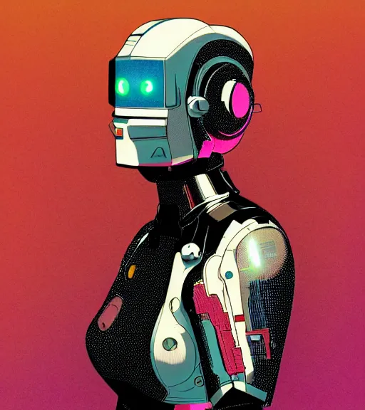 Prompt: cyborg woman with a hologram for a head, techwear, dead space, visible face, Industrial Scifi, detailed illustration, character portrait, by Martin Grip and Moebius