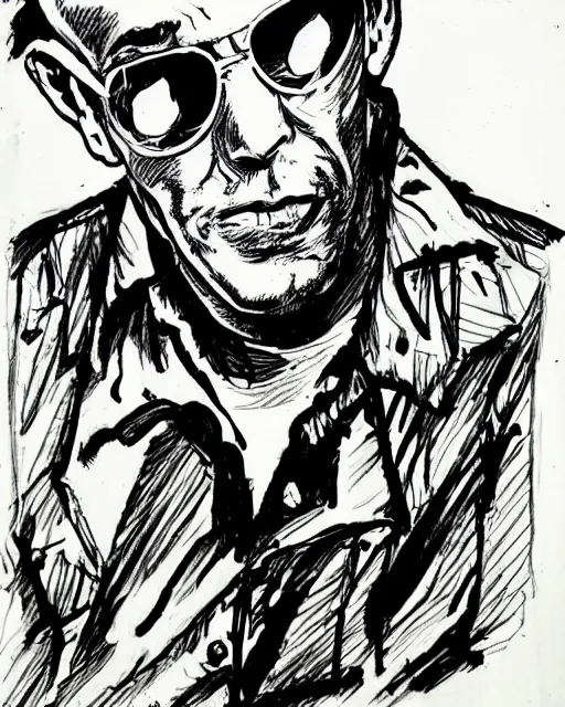 Image similar to Hunter S. Thompson drawn by Eiichiro Oda, manga, hand drawn, ink