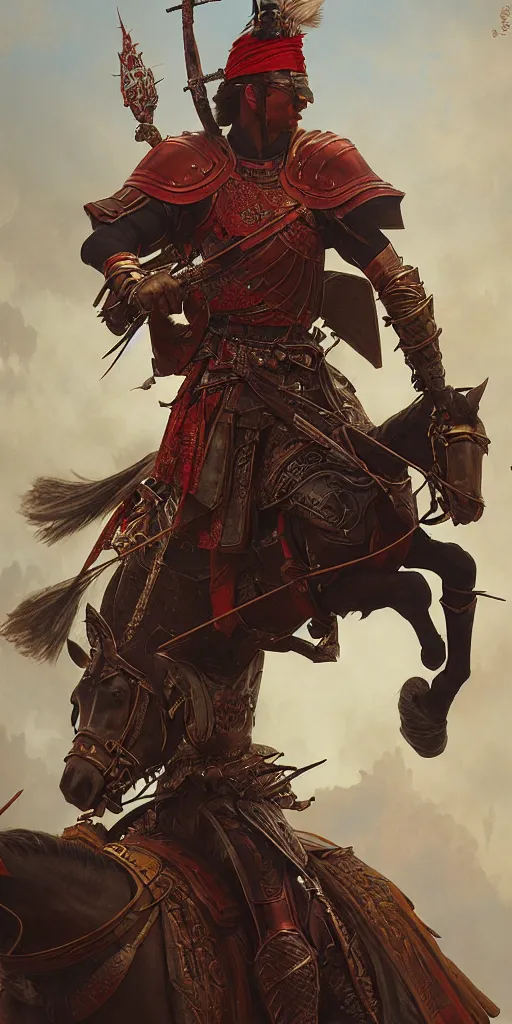 Image similar to fantasy male knight red plume, center focused, matte painting, neon, concept art, schematics, gnarly details painted by tom bagshaw, norman rockwell, mucha, james gurney, high detail, denoised, sharp, architectural