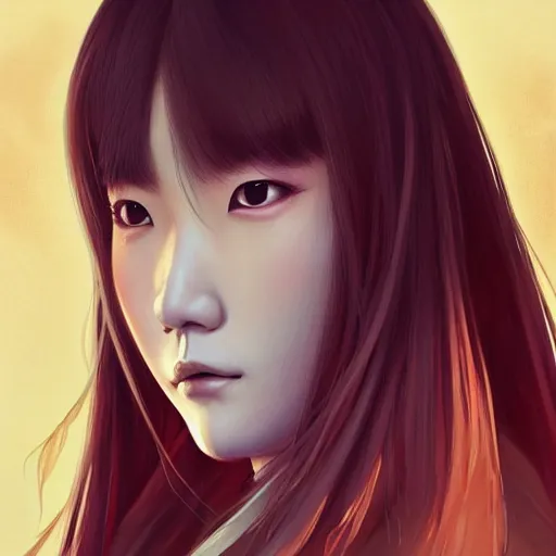 Prompt: korean female human, half wookie, jedi master, wearing the traditional jedi robe, beautiful and uniquely odd looking, detailed symmetrical close up portrait, intricate complexity, in the style of artgerm and ilya kuvshinov, magic the gathering, star wars art