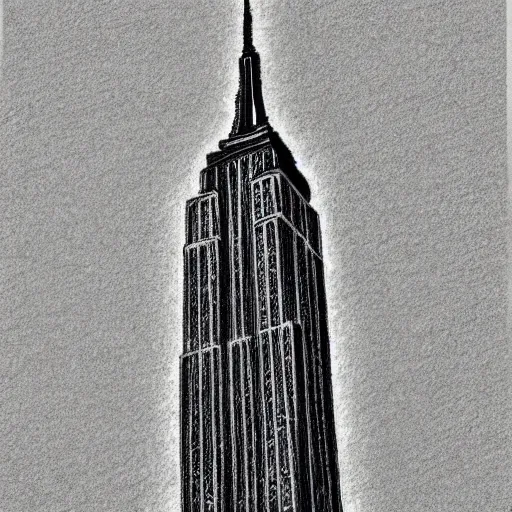 Image similar to pencil sketch of the empire state building, grey scale, detailed, intricate, visible pencil strokes, on paper background, 4 k