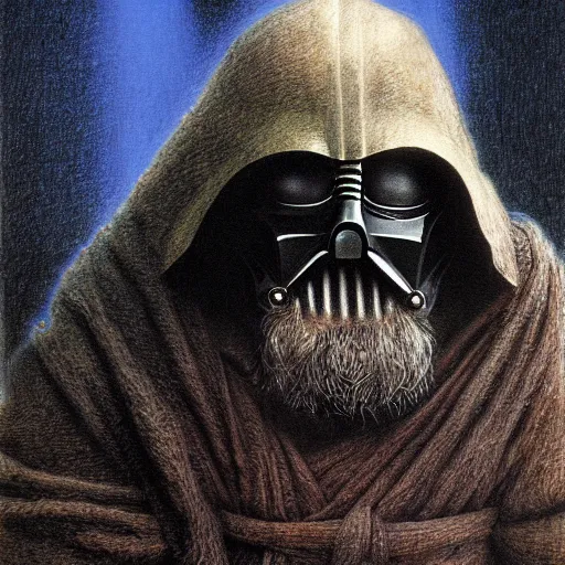 Prompt: darth vador as a dwarf in the lords of the rings by Alan Lee. mate painting, 4k, 8k