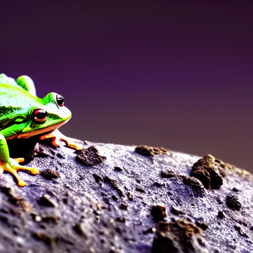 Image similar to an alien frog on an unknown planet, National Geographic photo, Bokeh, hyperrealistic, ultra coherent