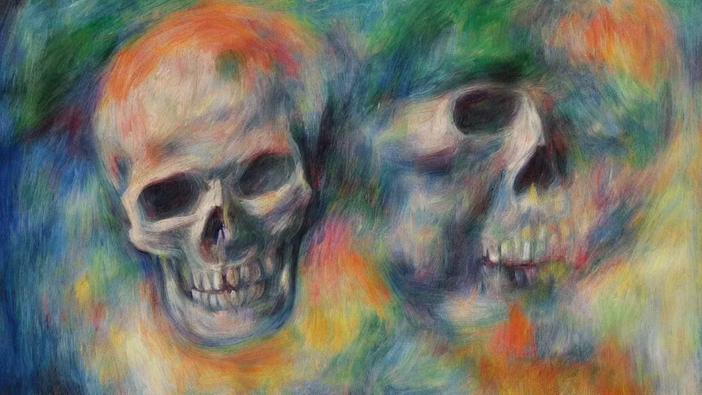 Image similar to abstract skull in style of pierre - auguste renoir,, fine details,