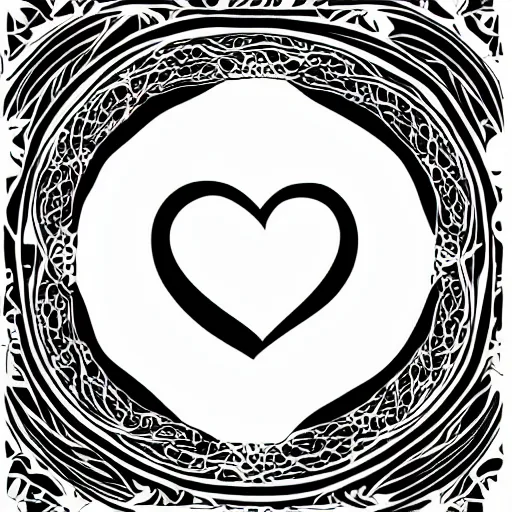 Image similar to clean black and white print on white paper, high contrast, logo of symmetric stylized dancer silhouette forming a symmetric heart
