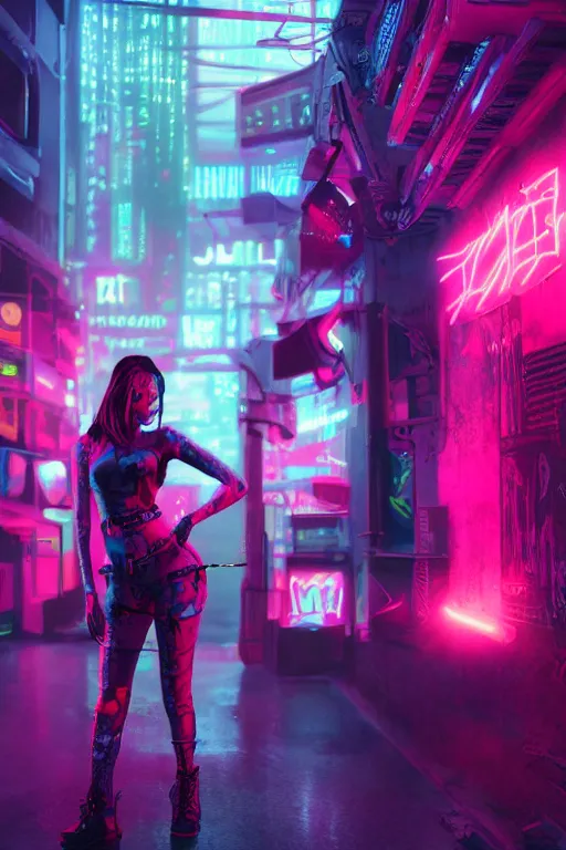 Image similar to Neon cyberpunk underground club girl. Сoncept art, Dan Mumford, Greg Rutkowski, Quixel Megascans, octane render, 16k, 8k, photoillustration, RTX