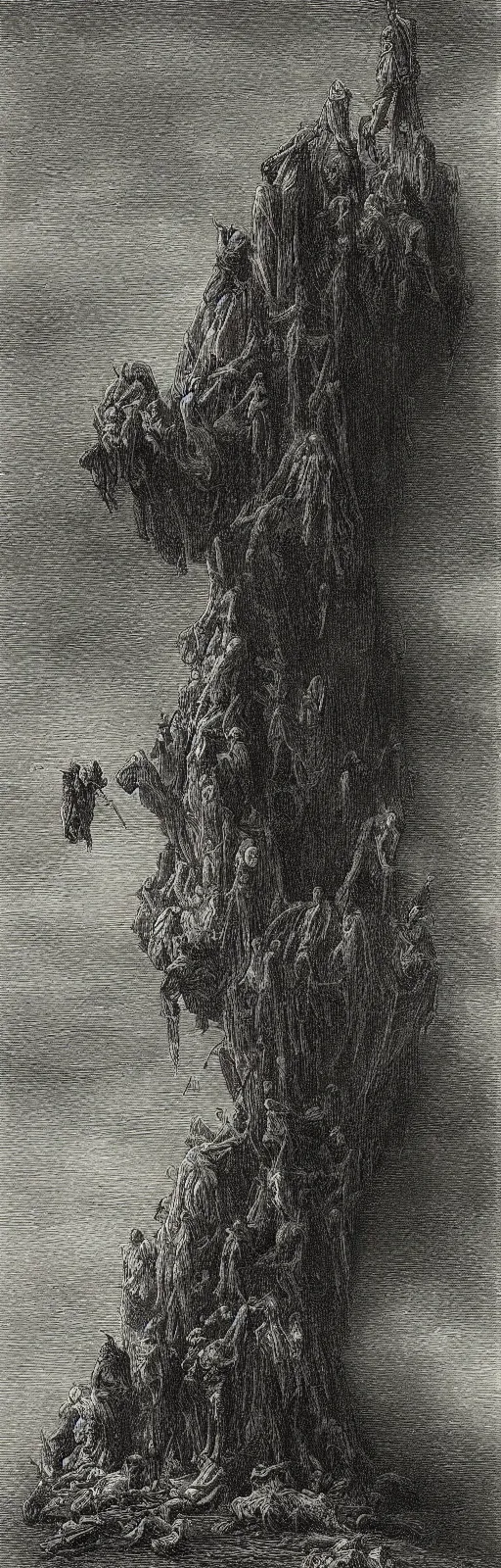 Image similar to dark fantasy illustration of an abstract mind seeping black oil, drawn by gustave dore