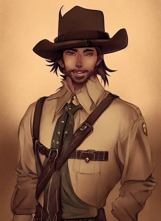 Prompt: beautiful portrait commission of a male furry anthro timber wolf wearing old-timey Sherriff's clothes with suspenders in an old-timey desert town. Atmospheric. Character design by charlie bowater, ross tran, artgerm, and makoto shinkai, detailed, inked, western comic book art