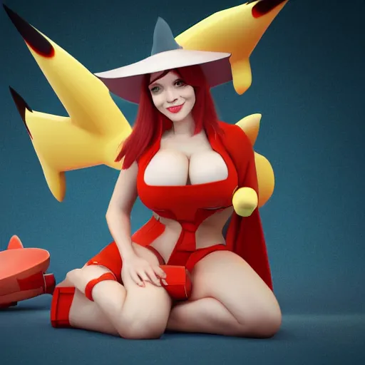 Prompt: christina hendricks as pokemon characters, 3 d render, blender,