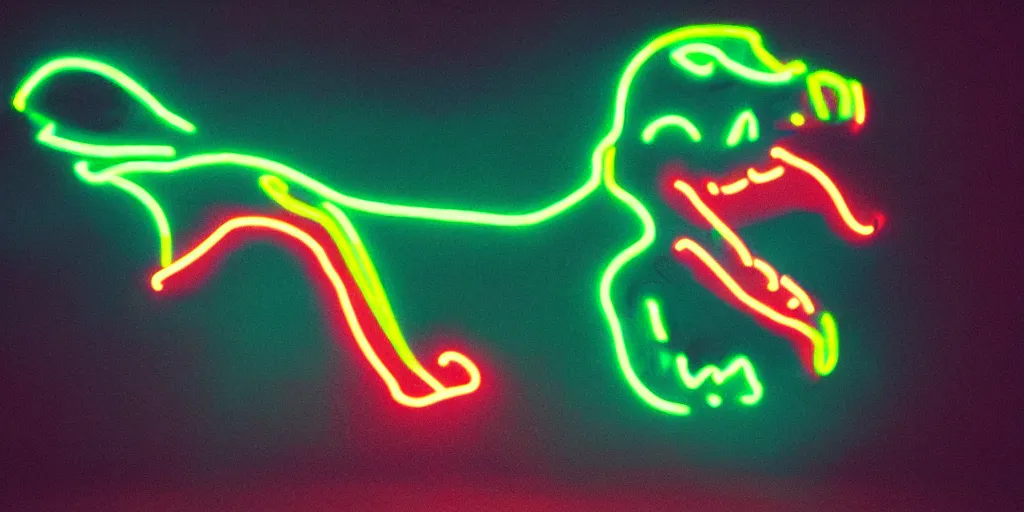 Prompt: screaming t - rex skull made of neon light ektachrome photograph, volumetric lighting, f 8 aperture, cinematic eastman 5 3 8 4 film