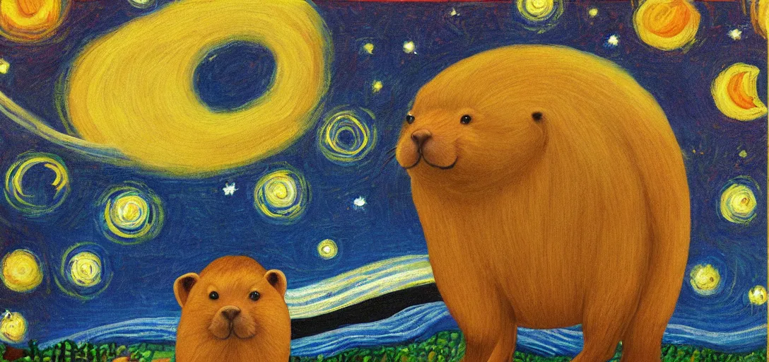 Prompt: Capybara painting in the Style of Starry Night