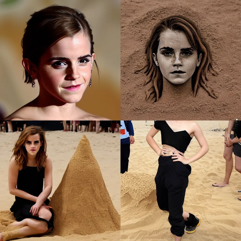 Prompt: emma watson made out of sand emma watson made out of sand emma watson made out of sand on beach emma watson made out of sand