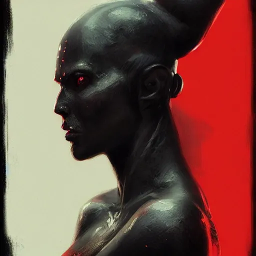 Prompt: portrait of a woman by greg rutkowski, twi'lek, younh, red and black skin, star wars expanded universe, wearing black robes, she is about 2 0 years old, highly detailed portrait, digital painting, artstation, concept art, smooth, sharp foccus ilustration, artstation hq