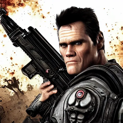 Prompt: Jim Carrey in Gears of War, HD