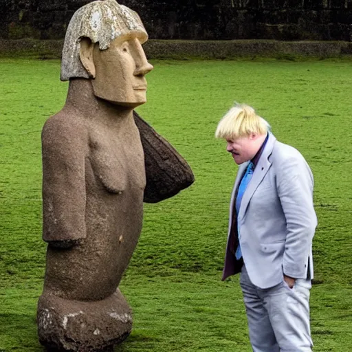 Prompt: Boris Johnson stealing a moai from Easter island