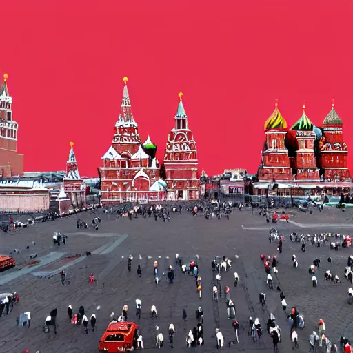 Prompt: high quality photo of Red Square in Moscow and nuclear explosion on background, highly detailed, 8k, professional