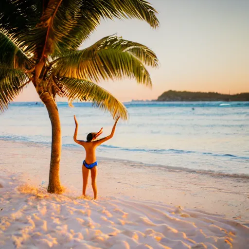 Prompt: a beautiful beach, golden hour, standing on a beach in boracay, outdoors, professional award winning portrait photography, zeiss 1 5 0 mm f / 2. 8 hasselblad