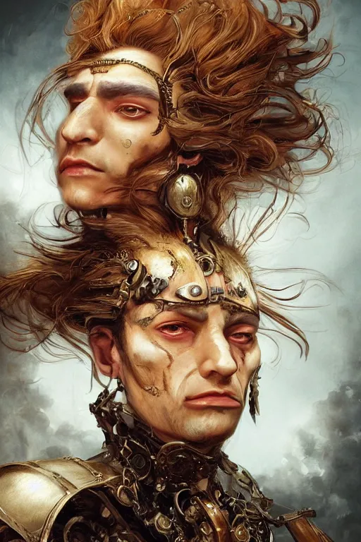 Image similar to portrait, headshot, insanely nice hair style, dramatic hair color, digital painting, of a old 17th century, old cyborg merchant, amber jewels, baroque, ornate clothing, scifi, realistic, hyperdetailed, chiaroscuro, concept art, art by Franz Hals and Jon Foster and Ayami Kojima and Amano and Karol Bak,