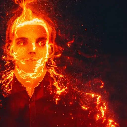Image similar to a man in fire, Double exposure.
