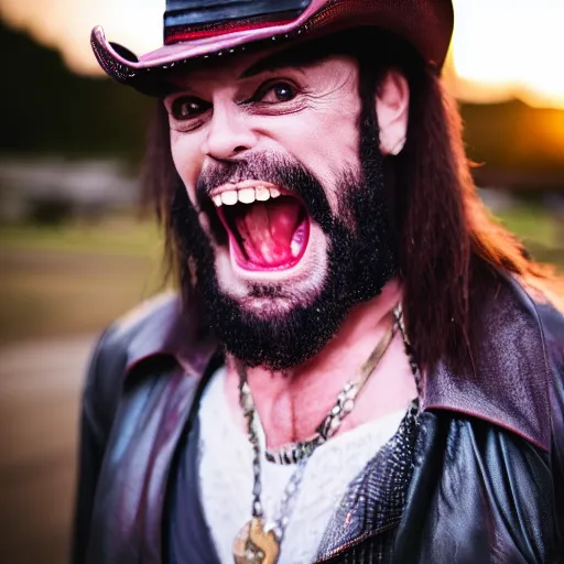 Image similar to macho man randy savage as a vampire, canon ef 3 5 mm f / 1. 4 l, moody lighting, vampire fangs