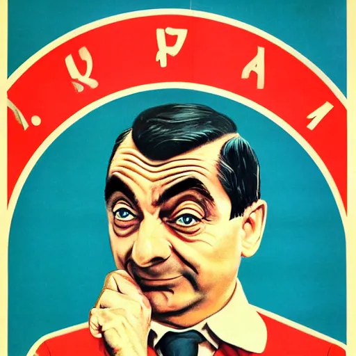 Image similar to Soviet propaganda poster about Mr Bean