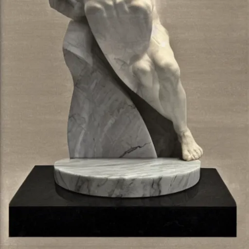 Prompt: A print. A rip in spacetime. Did this device in his hand open a portal to another dimension or reality?! marble statue, gray by Frank Lloyd Wright unplanned, distorted