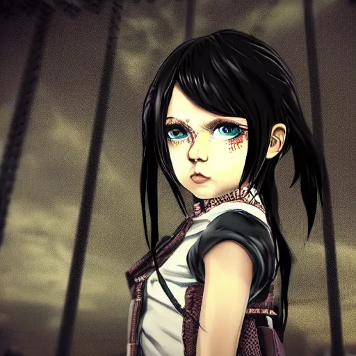 Prompt: punk little girl, profile picture, grunge fashion, reflection, 8 k, detailed artwork, hd, inspired by attack on titan, gothic style