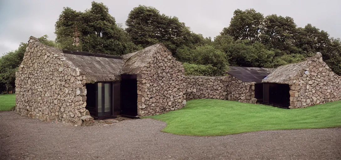 Prompt: scottish blackhouse designed by neutra. fujinon premista 1 9 - 4 5 mm t 2. 9. portra 8 0 0.