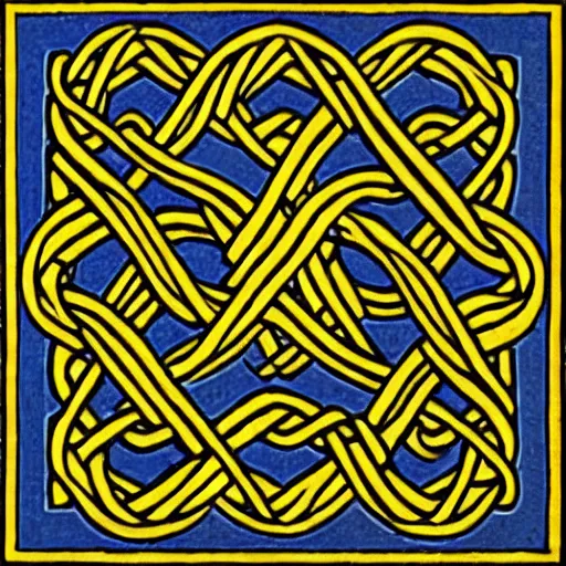 Image similar to an ornate illustration in the style of mandalic escher, showing a geometric knot in a wheat field