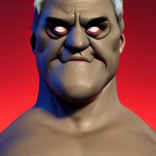 Image similar to jay leno chin - man super hero, 3 d octane render, artstation, andrew krivulya