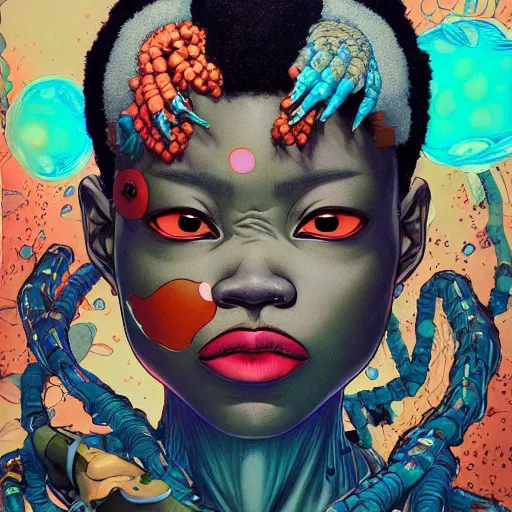 Image similar to citizen afropunk soft light painted by james jean and katsuhiro otomo and erik jones, inspired by akira anime, smooth face feature, intricate oil painting, high detail illustration, sharp high detail, manga and anime 1 9 9 9