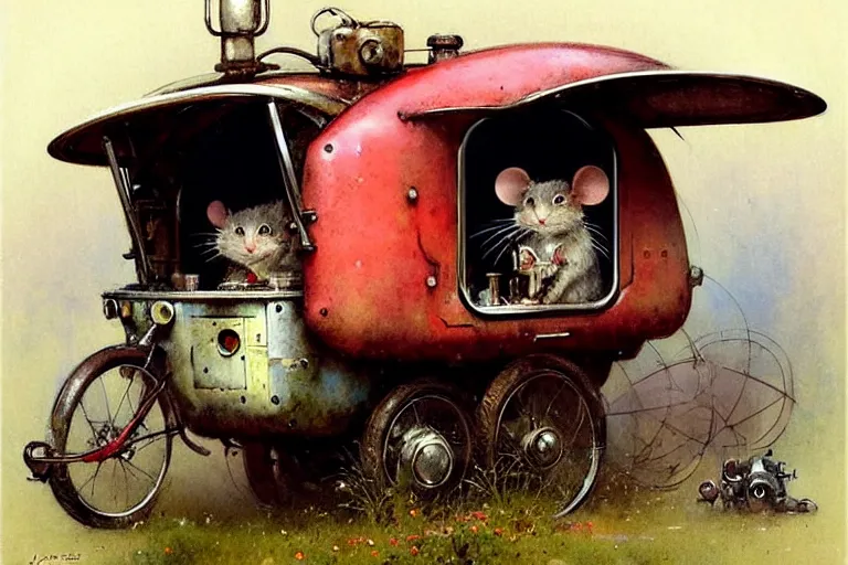 Image similar to adventurer ( ( ( ( ( 1 9 5 0 s retro future robot mouse vending machine wagon house. muted colors. ) ) ) ) ) by jean baptiste monge!!!!!!!!!!!!!!!!!!!!!!!!! chrome red