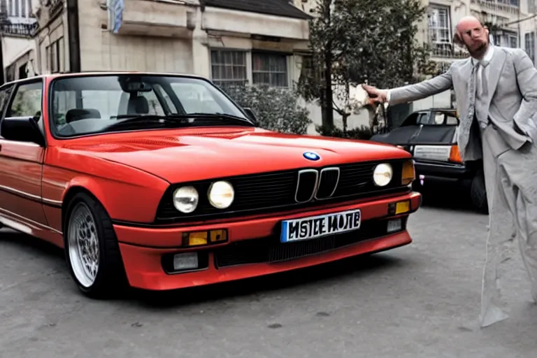 Image similar to Angry Jason Statham picks up BMW e30