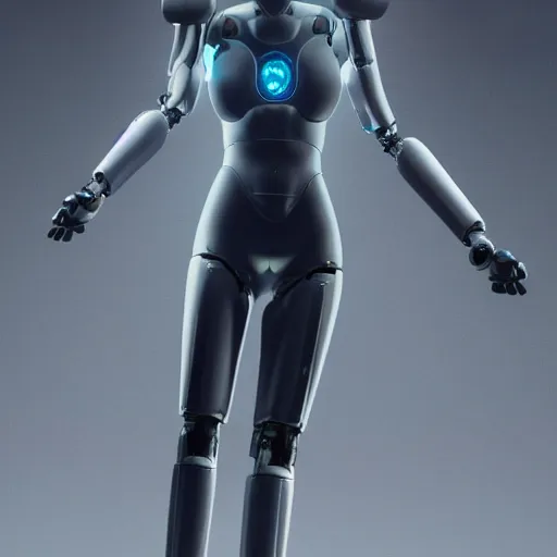 Image similar to Epic masterpiece of a female android robot inspired by ghost in the shell, full body shot, 8k, iridescant colors.