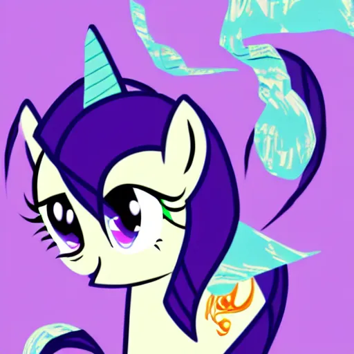 Prompt: Rarity from My Little Pony: Friendship is Magic, drawn in the style of Samurai Jack