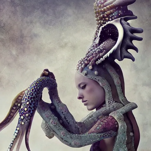 Prompt: a luminous armor made of squids. by ray caesar. by louise dahl - wolfe. by andrea kowch. surreal photography