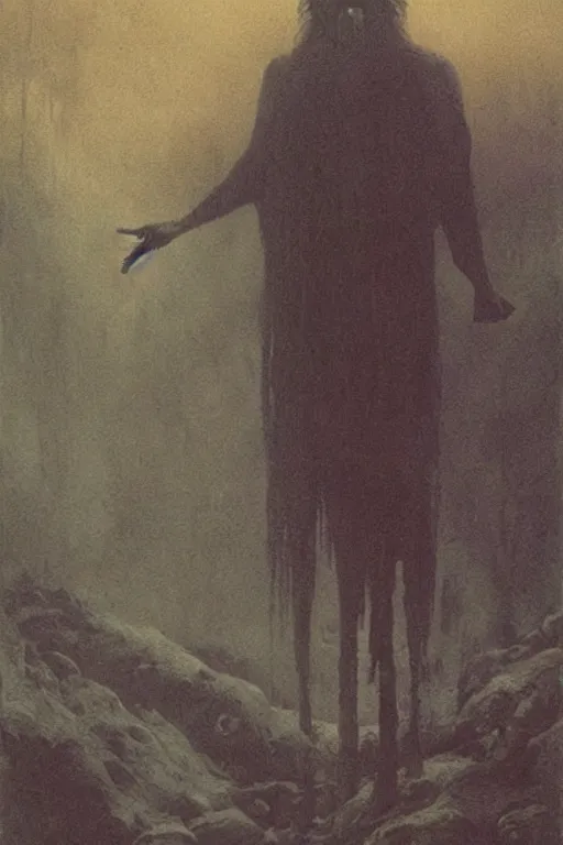 Image similar to magic the gathering card depicting charles manson, by zdzislaw beksinski, swamp, black