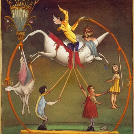 Image similar to a unicorn performing in the circus, fantasy illustration