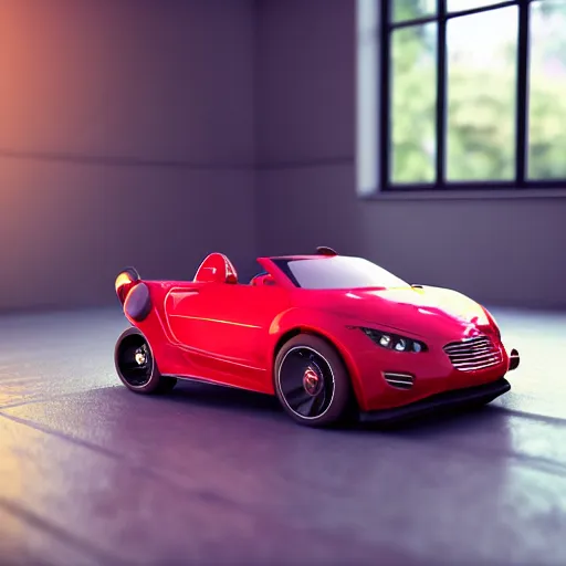 Prompt: a beautiful hyperrealistic 3D render of a cat driving red remote controlled convertible car,unreal engine, octane render,trending on artstation, HDR, polished, ray tracing, 8k