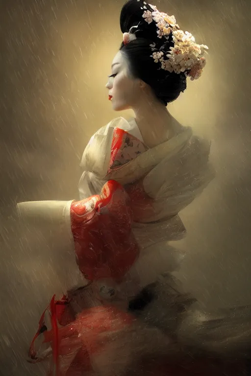 Prompt: geisha prima ballerina, gorgeous, ethereal, intricate, elegant, volumetric lighting, nature scenery, digital painting, highly detailed, artstation, sharp focus, illustration, concept art, ruan jia, steve mccurry